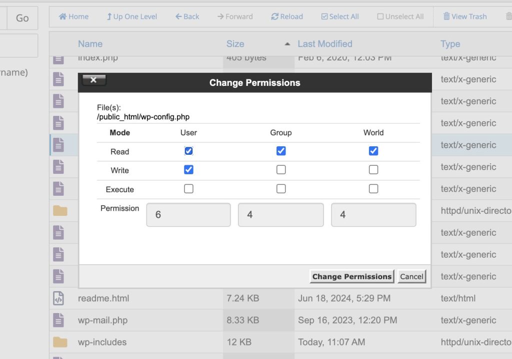 file permissions in WordPress