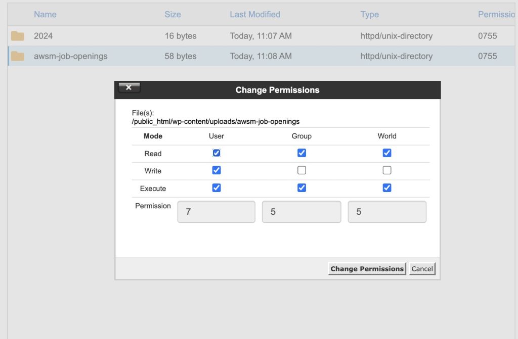 recommended file permissions 