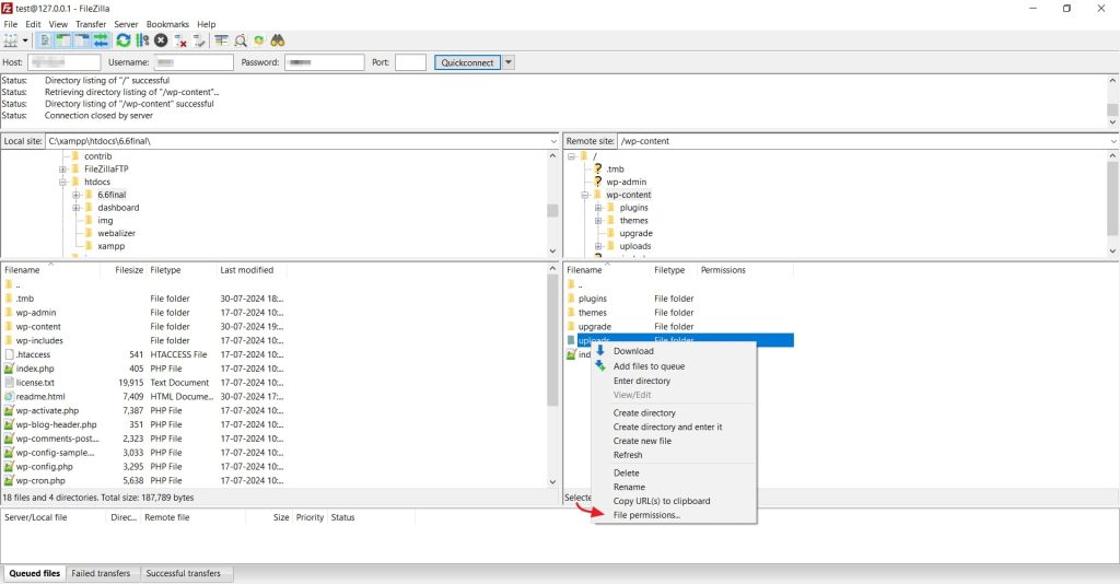 FTP file permission option